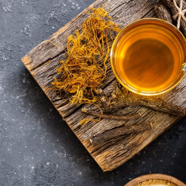 Liquorice root and tea (Glycyrrhiza glabra)